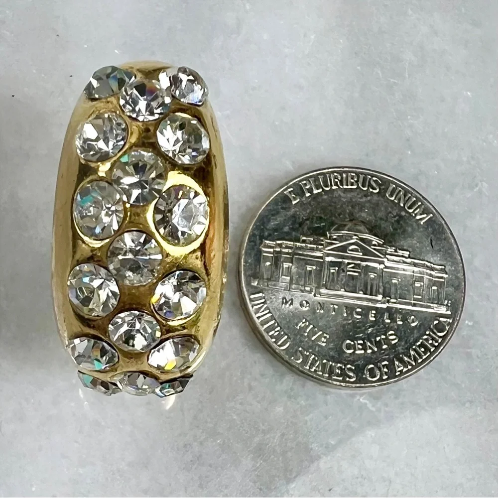 Chanel Vintage Crystal & Gold Plated Half Moon Clip-On Earrings